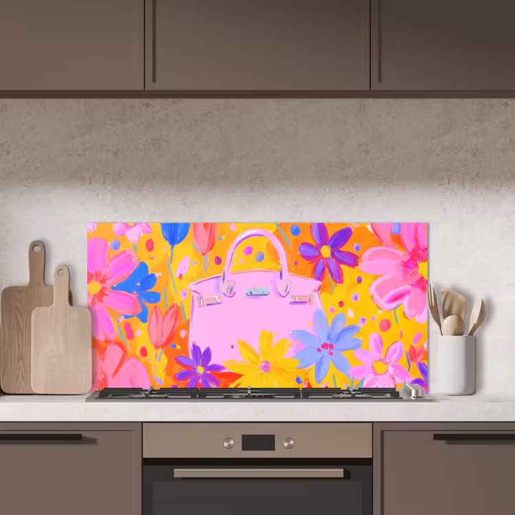 Tas - Roze - Bloemen keuken achterwand spatscherm middel -sfeer2