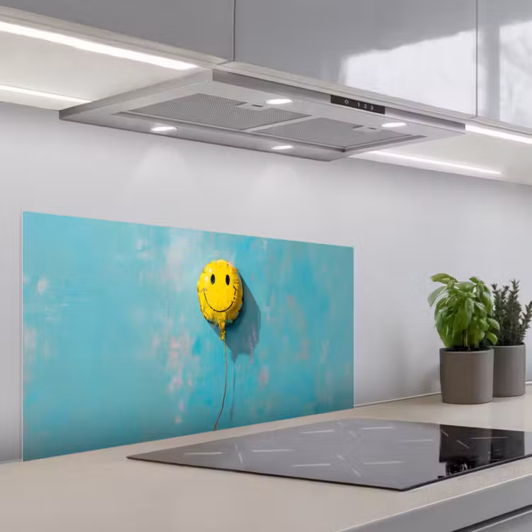 Ballon - Geel - Smiley keuken achterwand spatscherm middel -3d_schuin
