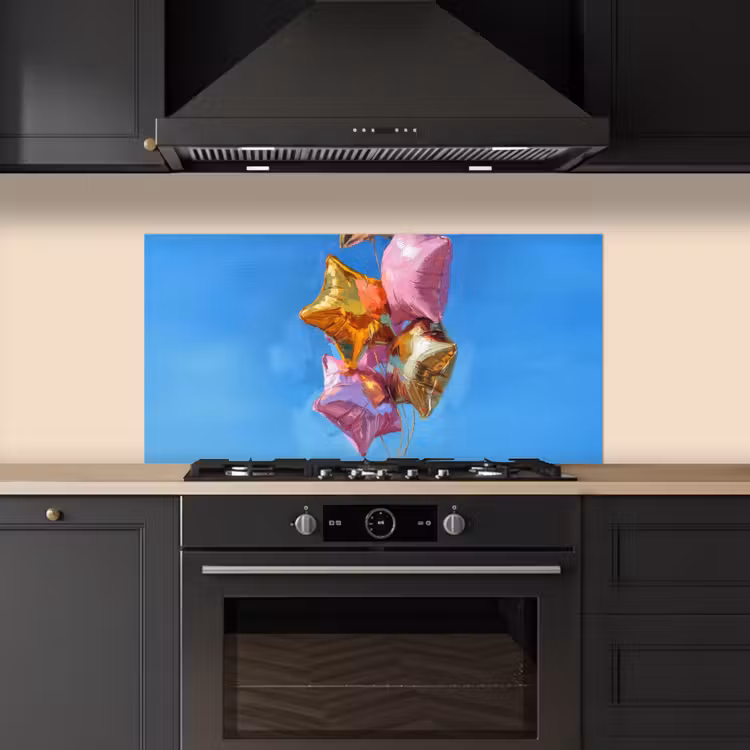 Ballonnen - Goud - Stervorm - Roze keuken achterwand spatscherm middel -sfeer1