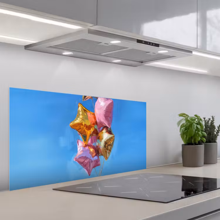Ballonnen - Goud - Stervorm - Roze keuken achterwand spatscherm middel -3d_schuin