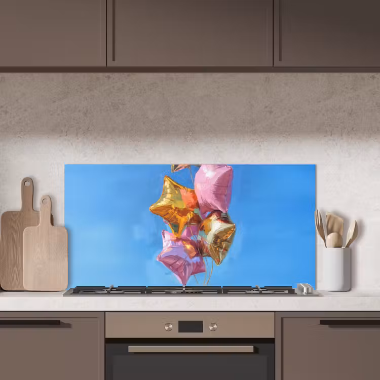 Ballonnen - Goud - Stervorm - Roze keuken achterwand spatscherm middel -sfeer2