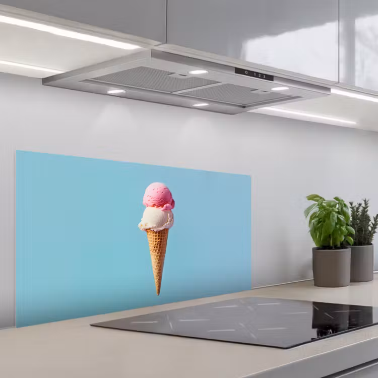 Bolletjes - Schepijs - Hoorntje - Blauw keuken achterwand spatscherm middel -3d_schuin