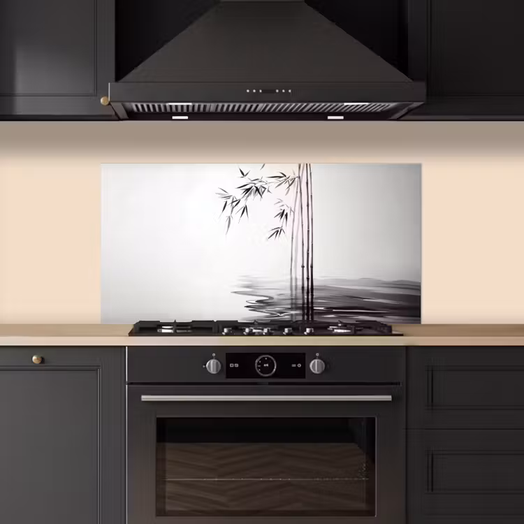 Bamboestammen - Water - Minimalistisch - Wit keuken achterwand spatscherm middel -sfeer1