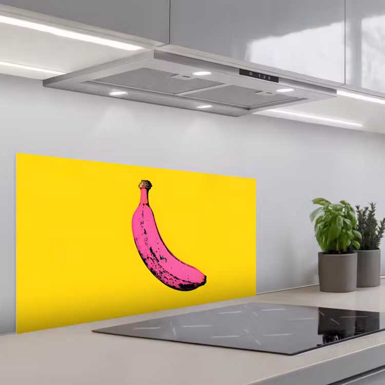 Banaan - Grafisch - Geel keuken achterwand spatscherm middel -3d_schuin