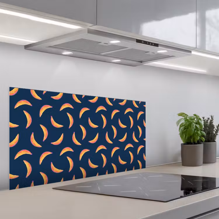 Banaan - Tropisch - Blauw - Patroon keuken achterwand spatscherm middel 899 -3d_schuin