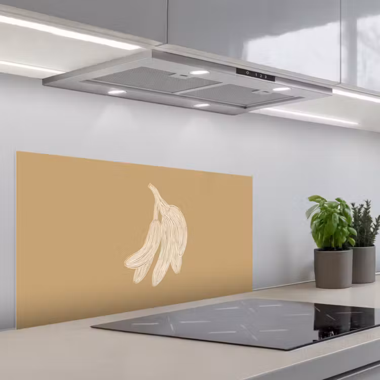 Bananen - Beige - Lijntekening - Minimalistisch keuken achterwand spatscherm middel -3d_schuin