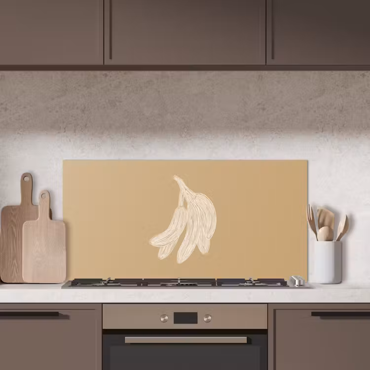 Bananen - Beige - Lijntekening - Minimalistisch keuken achterwand spatscherm middel -sfeer2