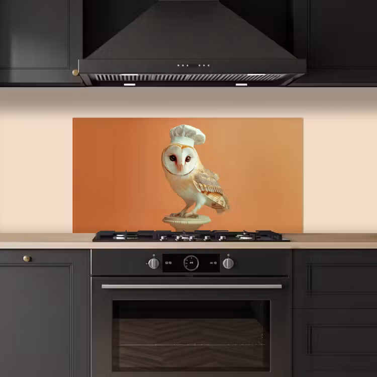 Kerkuil - Koksmuts - Oranje - Vogel keuken achterwand spatscherm middel -sfeer1