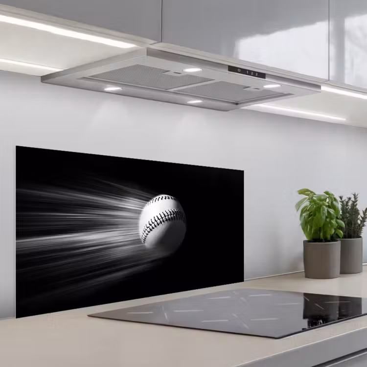 Honkbal - Wit - Vliegt keuken achterwand spatscherm middel -3d_schuin