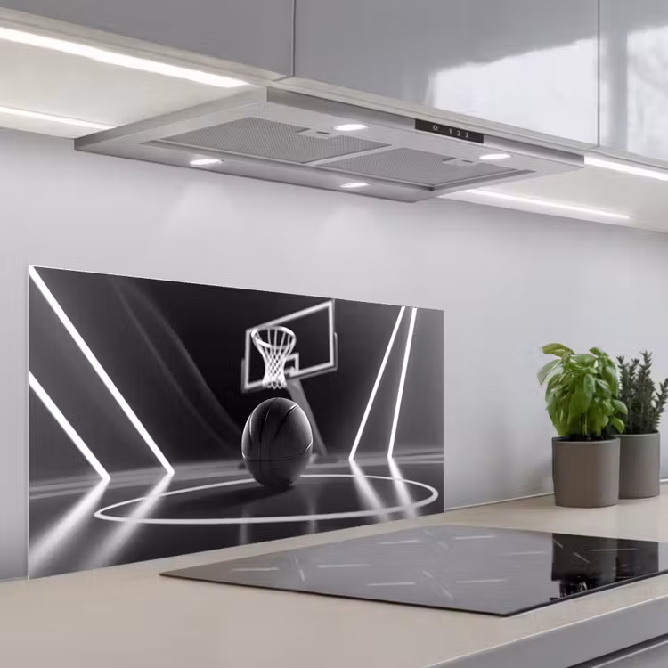 Basketbal - Basketbalveld - Lichtlijnen keuken achterwand spatscherm middel -3d_schuin