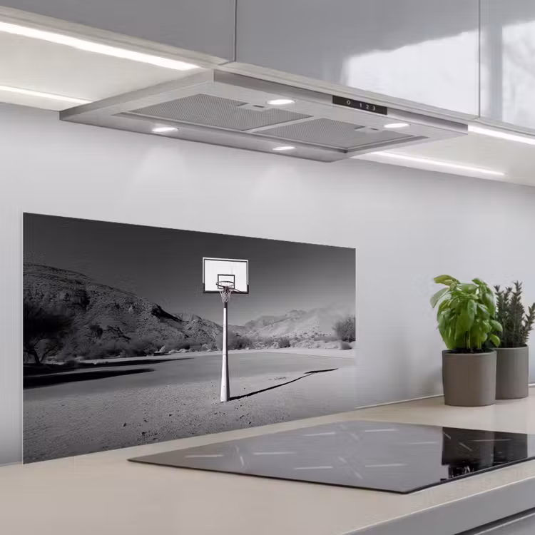 Basketbalpaal - Landschap - Zand - Wit keuken achterwand spatscherm middel -3d_schuin