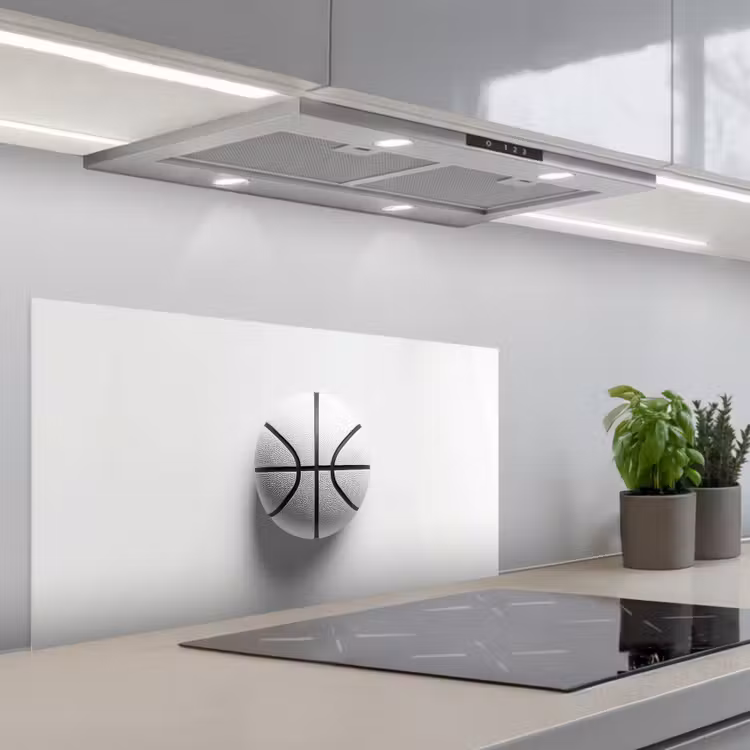 Basketbal - Wit - Schaduw - Lijnen keuken achterwand spatscherm middel -3d_schuin