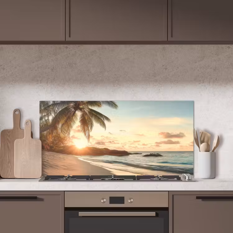 Strand - Palmbomen - Oceaan - Zonsondergang keuken achterwand spatscherm middel -sfeer2