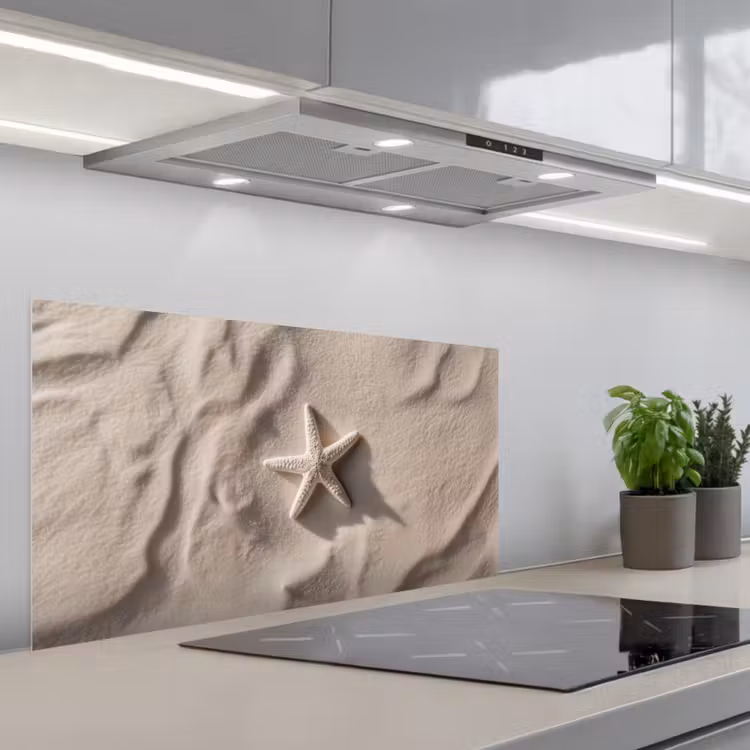 Strand - Zeester - Zand - Beige keuken achterwand spatscherm middel -3d_schuin