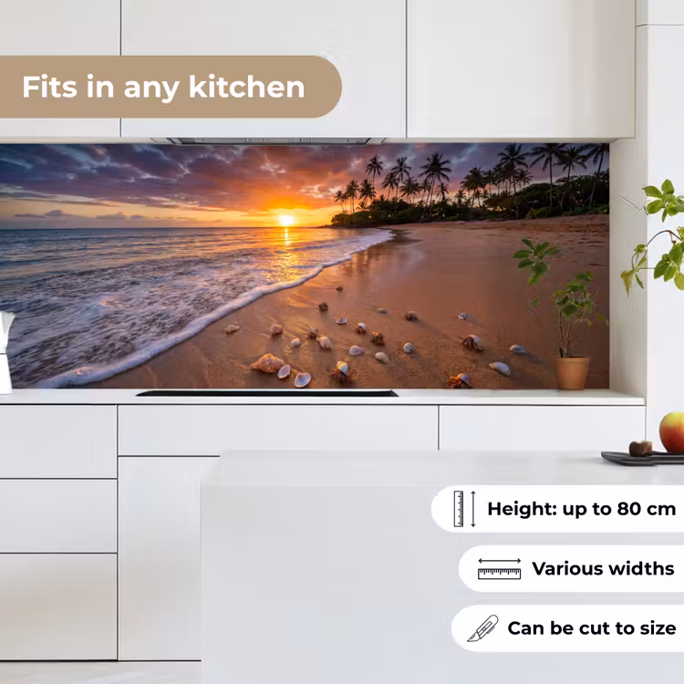 Strand - Zonsondergang - Palmbomen - Natuur - Oranje keuken achterwand 2 middel -sfeer4_UK