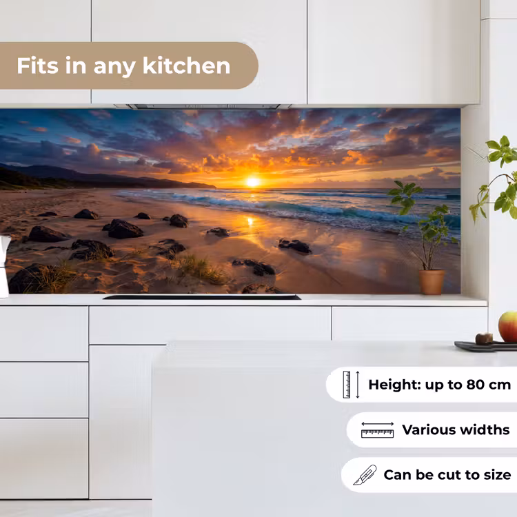Strand - Zonsondergang - Golven - Natuur - Oranje keuken achterwand 2 middel -sfeer4_UK