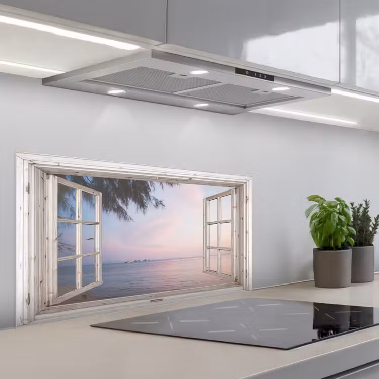 Strandzicht bij de Avondschemering keuken achterwand spatscherm middel -3d_schuin