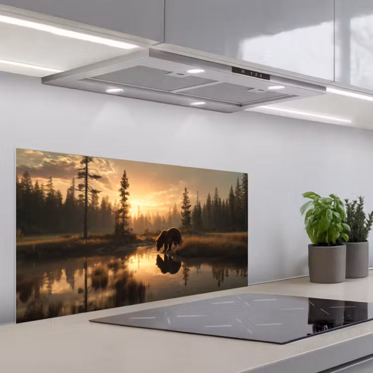 Beer - water - Bos - Ochtendlicht keuken achterwand spatscherm middel -3d_schuin