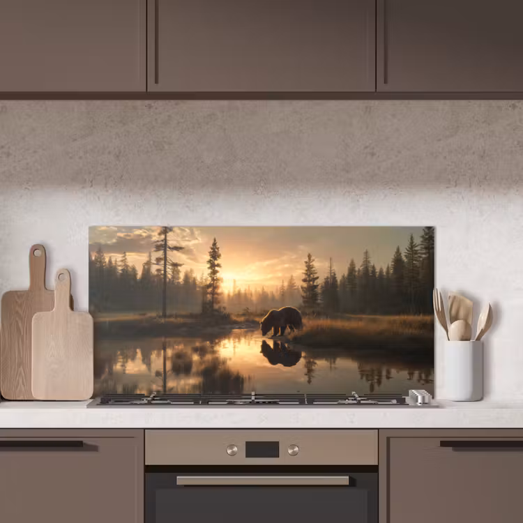 Beer - water - Bos - Ochtendlicht keuken achterwand spatscherm middel -sfeer2