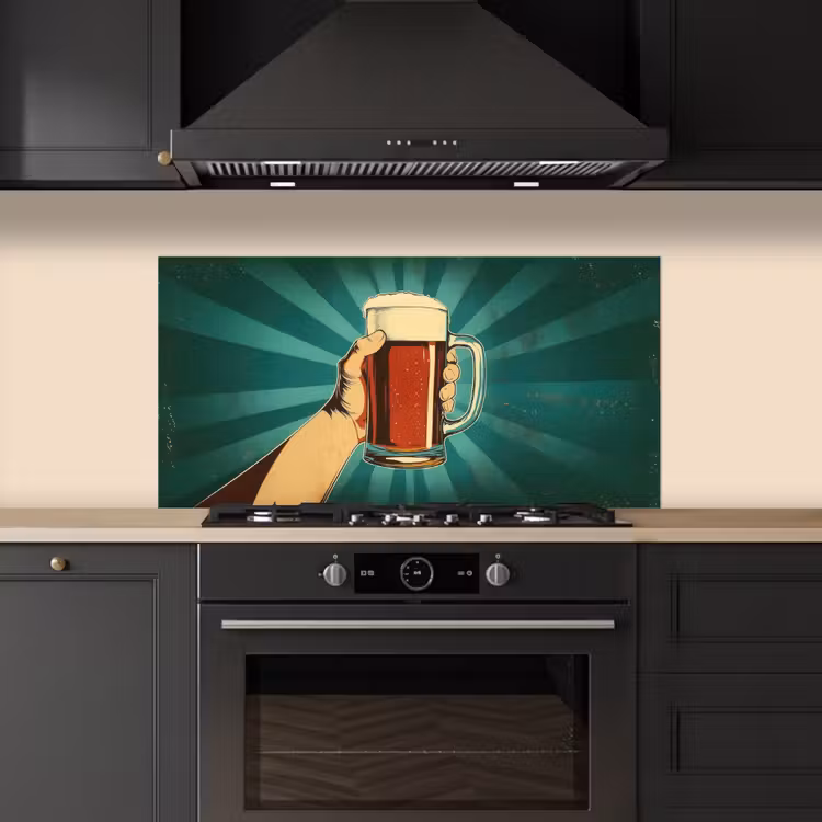 Bierglas - Schuim - Retro - Groen keuken achterwand spatscherm middel -sfeer1