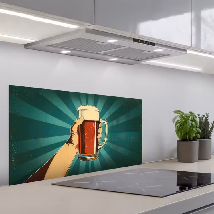 Bierglas - Schuim - Retro - Groen keuken achterwand spatscherm middel -3d_schuin