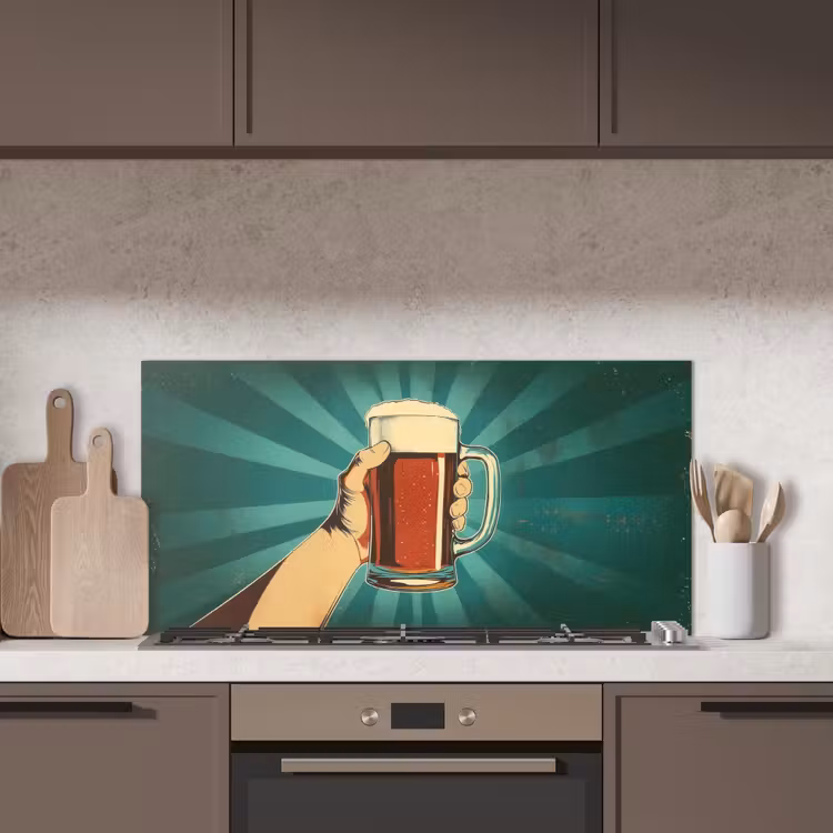 Bierglas - Schuim - Retro - Groen keuken achterwand spatscherm middel -sfeer2