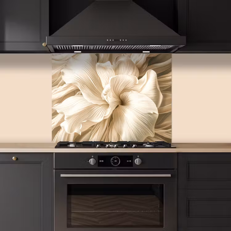 Beige - Bloem - Patroon keuken achterwand spatscherm middel -sfeer1
