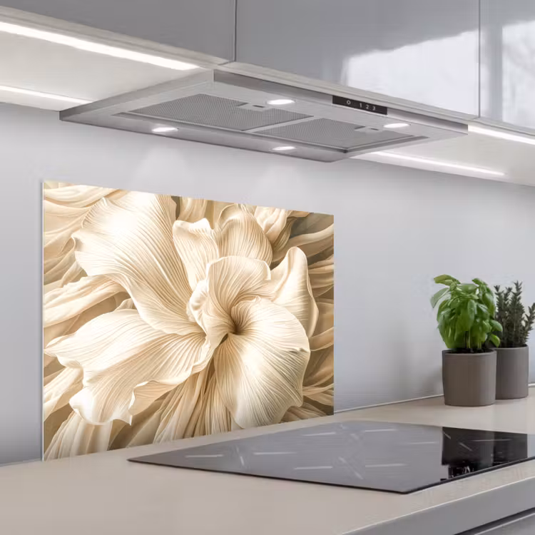Beige - Bloem - Patroon keuken achterwand spatscherm middel -3d_schuin
