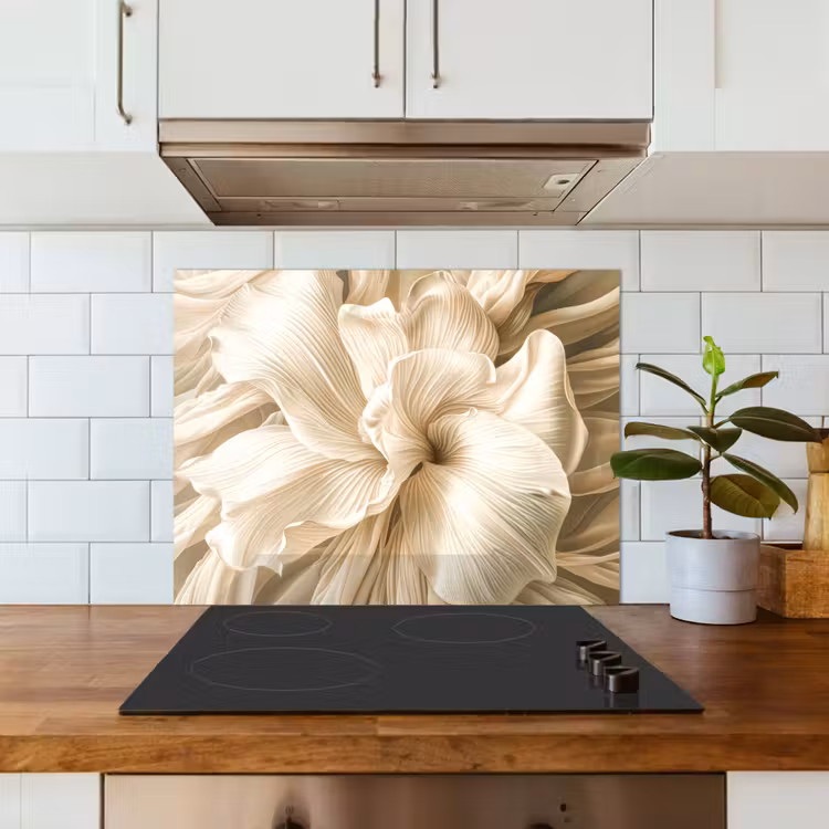 Beige - Bloem - Patroon keuken achterwand spatscherm middel -sfeer2