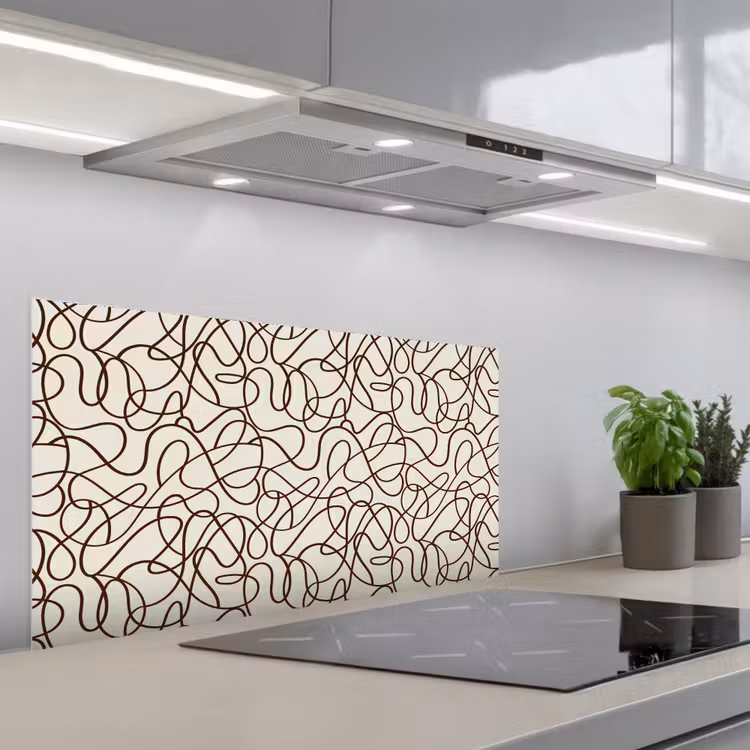 Beige - Lijnen - Donkerbruin keuken achterwand spatscherm middel 899 -3d_schuin