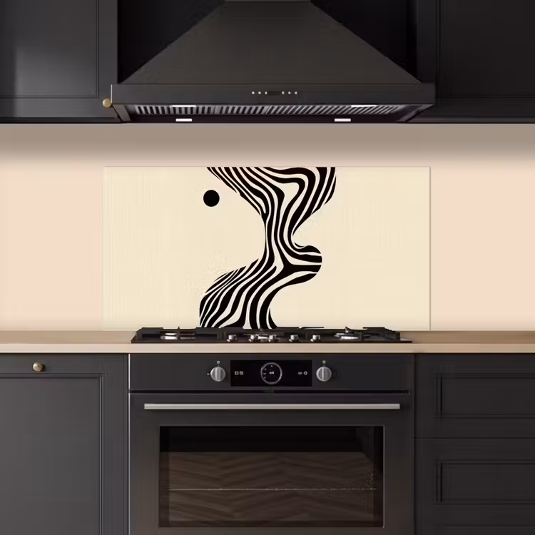 Beige - Lijnen - Golvend -  Abstract keuken achterwand spatscherm middel -sfeer1