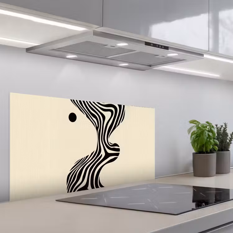 Beige - Lijnen - Golvend -  Abstract keuken achterwand spatscherm middel -3d_schuin