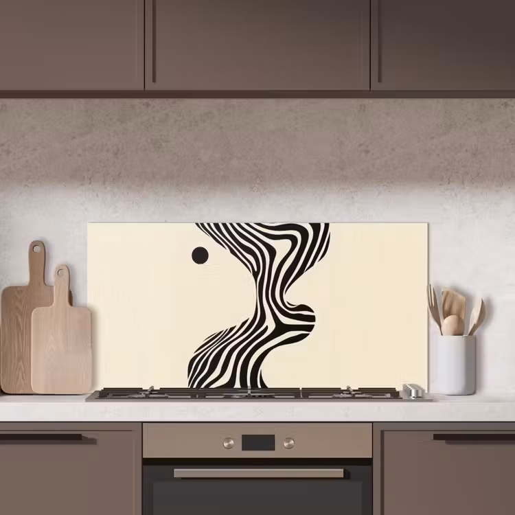 Beige - Lijnen - Golvend -  Abstract keuken achterwand spatscherm middel -sfeer2
