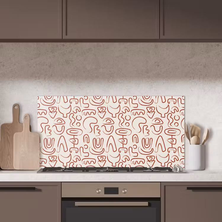 Beige - Vormen - Rood - Patroon keuken achterwand spatscherm middel 899 -sfeer2
