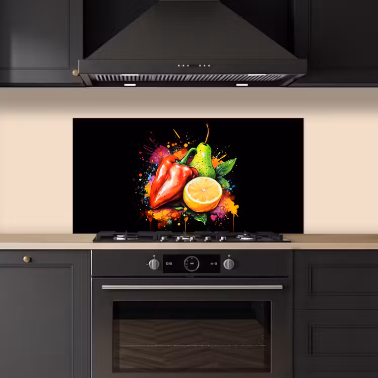 Paprika - Peer - Citroen - Graffiti - Verf - Abstract keuken achterwand spatscherm middel -sfeer1