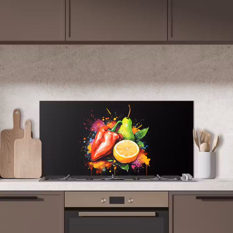 Paprika - Peer - Citroen - Graffiti - Verf - Abstract keuken achterwand spatscherm middel -sfeer2