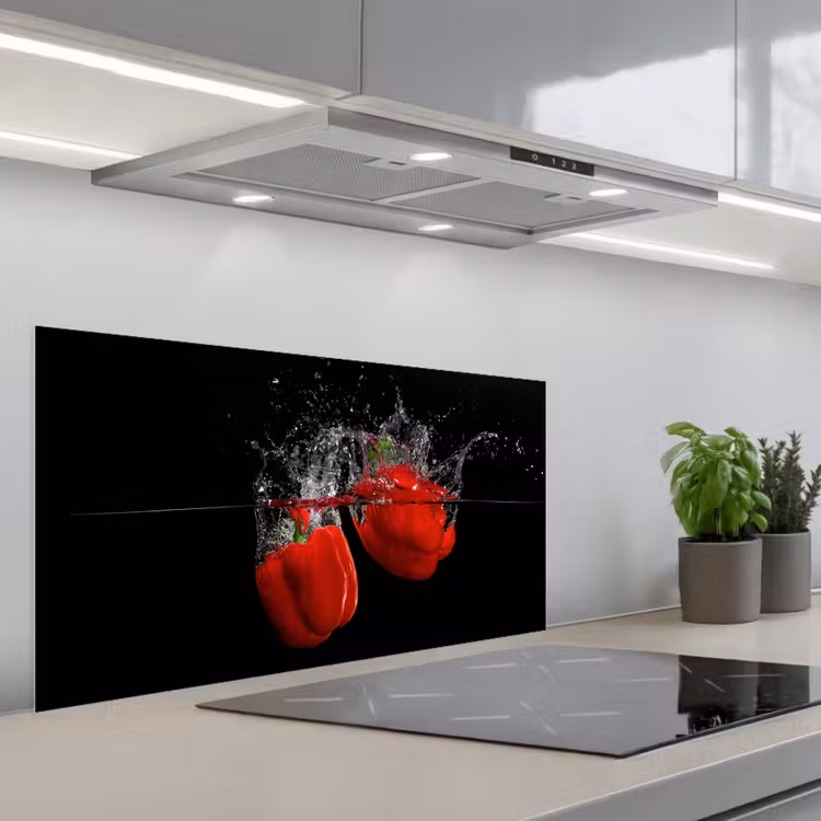 Paprika - Groente - Stilleven - Water - Rood keuken achterwand spatscherm middel -3d_schuin