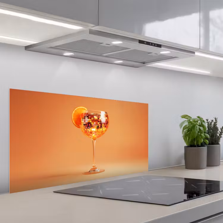 Drank - Oranje - Glitter - Disco keuken achterwand spatscherm middel -3d_schuin