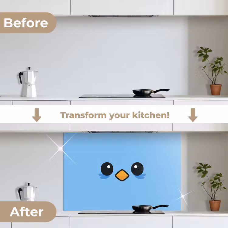 Vogel - Blauw - Eenvoudig keuken achterwand spatscherm middel -voor_na_EN