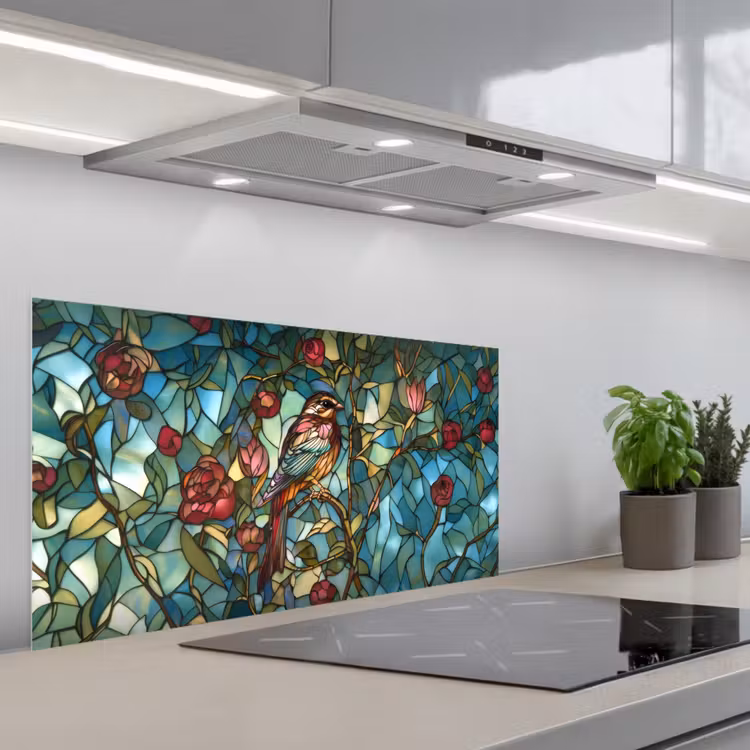 Vogel - Tak - Rozen - Mozaïek keuken achterwand spatscherm middel -3d_schuin