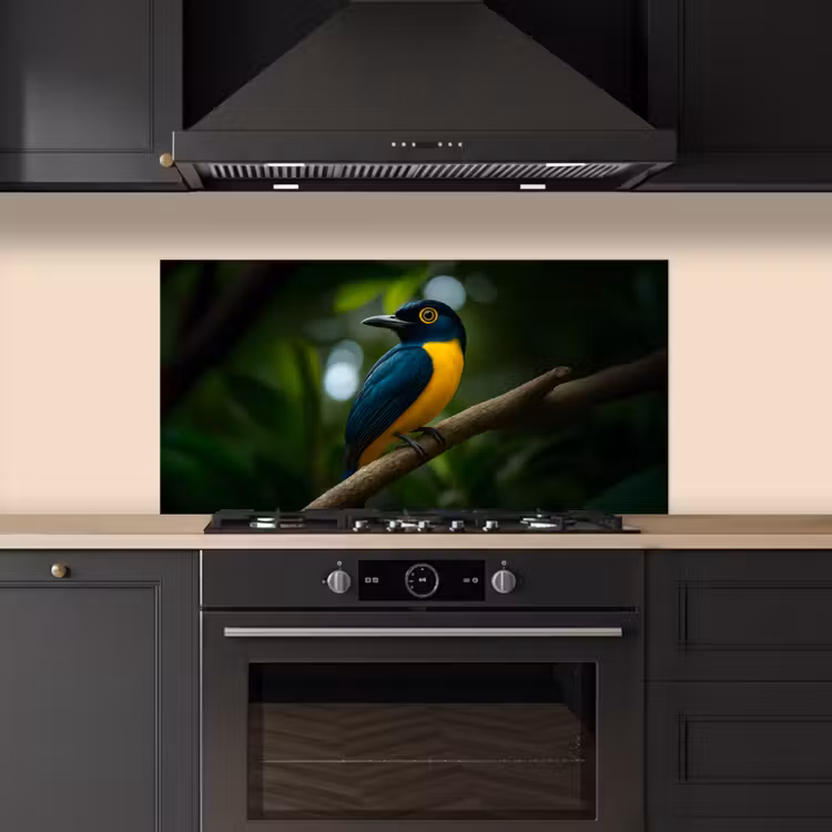 Vogel - Tak - Geel - Bladeren keuken achterwand spatscherm middel -sfeer1