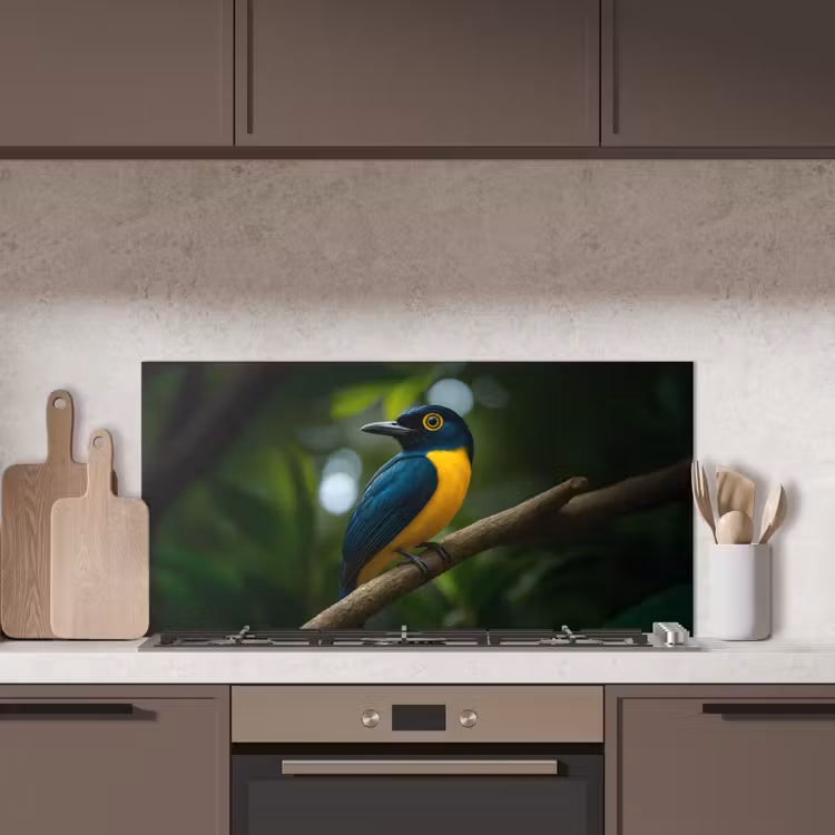 Vogel - Tak - Geel - Bladeren keuken achterwand spatscherm middel -sfeer2