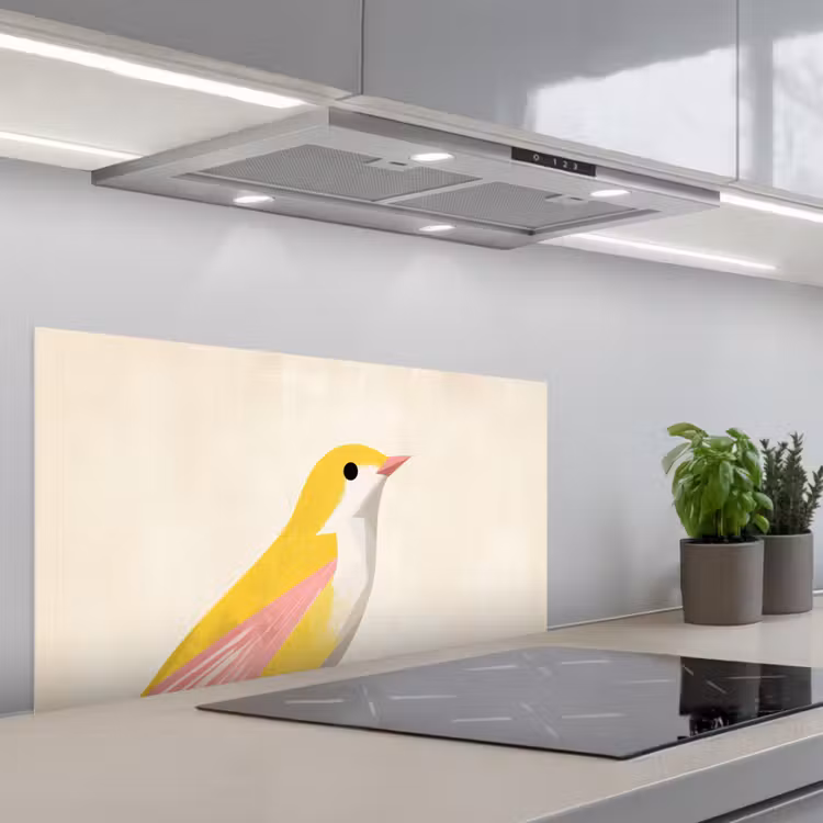 Vogel - Minimalistisch - Geel keuken achterwand spatscherm middel -3d_schuin