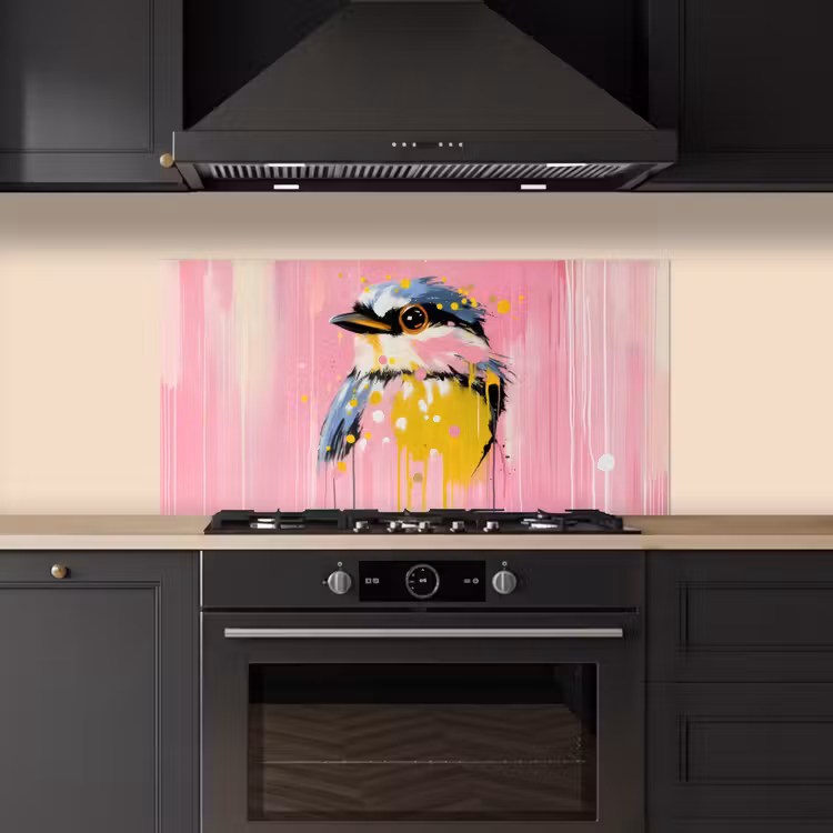 Vogel - Roze - Geel - Blauw keuken achterwand spatscherm middel -sfeer1