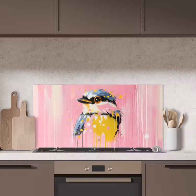 Vogel - Roze - Geel - Blauw keuken achterwand spatscherm middel -sfeer2