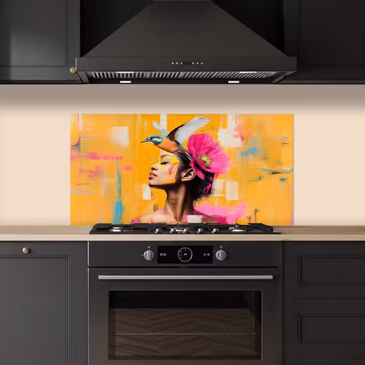 Vogel - Vrouw - Abstract - Bloem keuken achterwand spatscherm middel -sfeer1