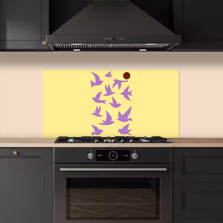 Vogels - Cirkel - Geel - Beweging keuken achterwand spatscherm middel -sfeer1