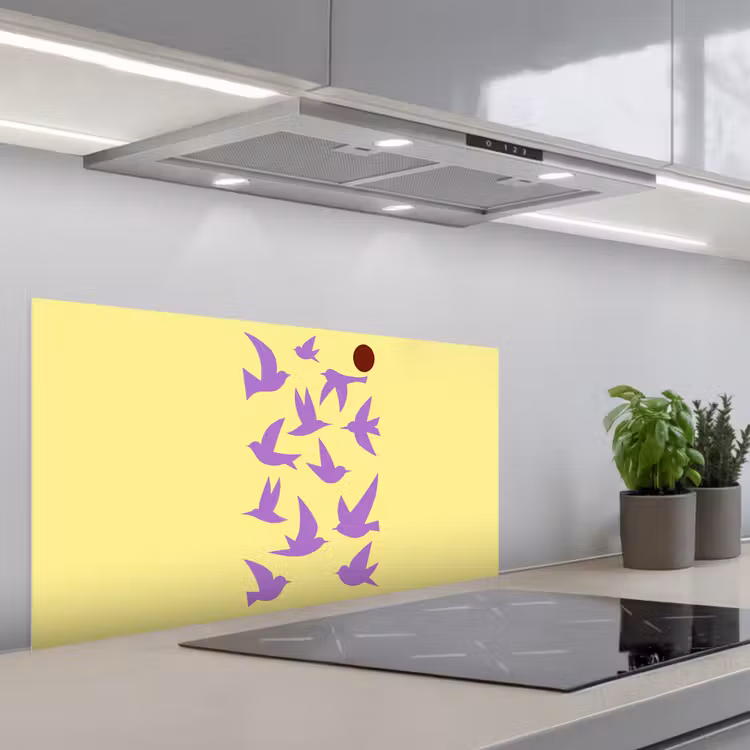 Vogels - Cirkel - Geel - Beweging keuken achterwand spatscherm middel -3d_schuin