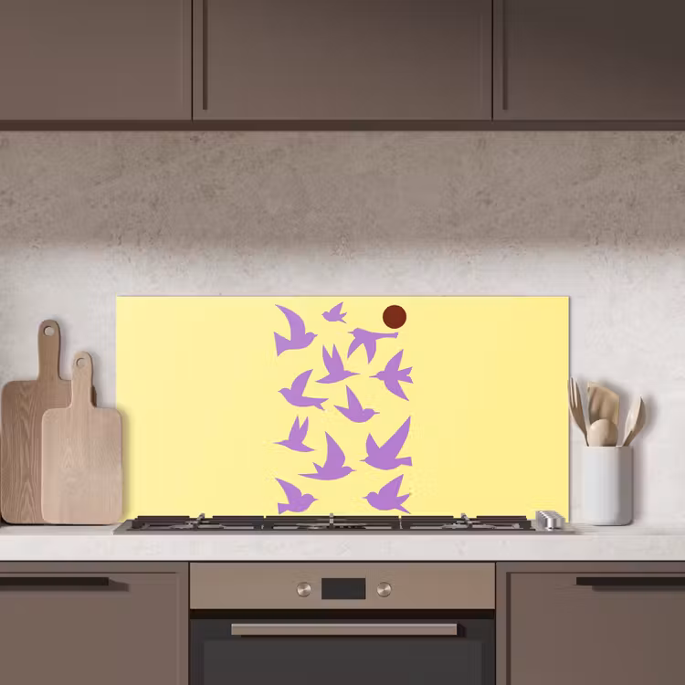 Vogels - Cirkel - Geel - Beweging keuken achterwand spatscherm middel -sfeer2