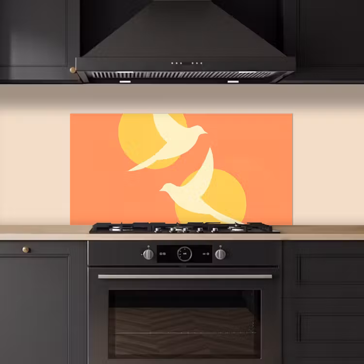 Vogels - Cirkels - Geel keuken achterwand spatscherm middel -sfeer1
